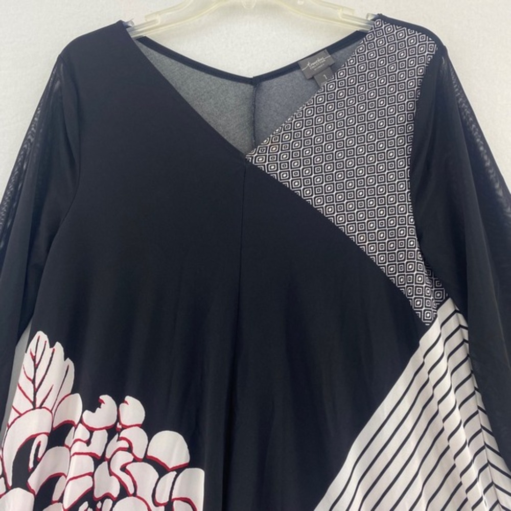 Chico's Travelers Collection 1 Asymmetrical Tunic‎ Floral Stripe Geo Print